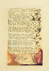 「リトルボーイロスト」、1794年「Songs of Experience」のプレート42、カラープリントレリーフエッチング、WC付き 作： William Blake